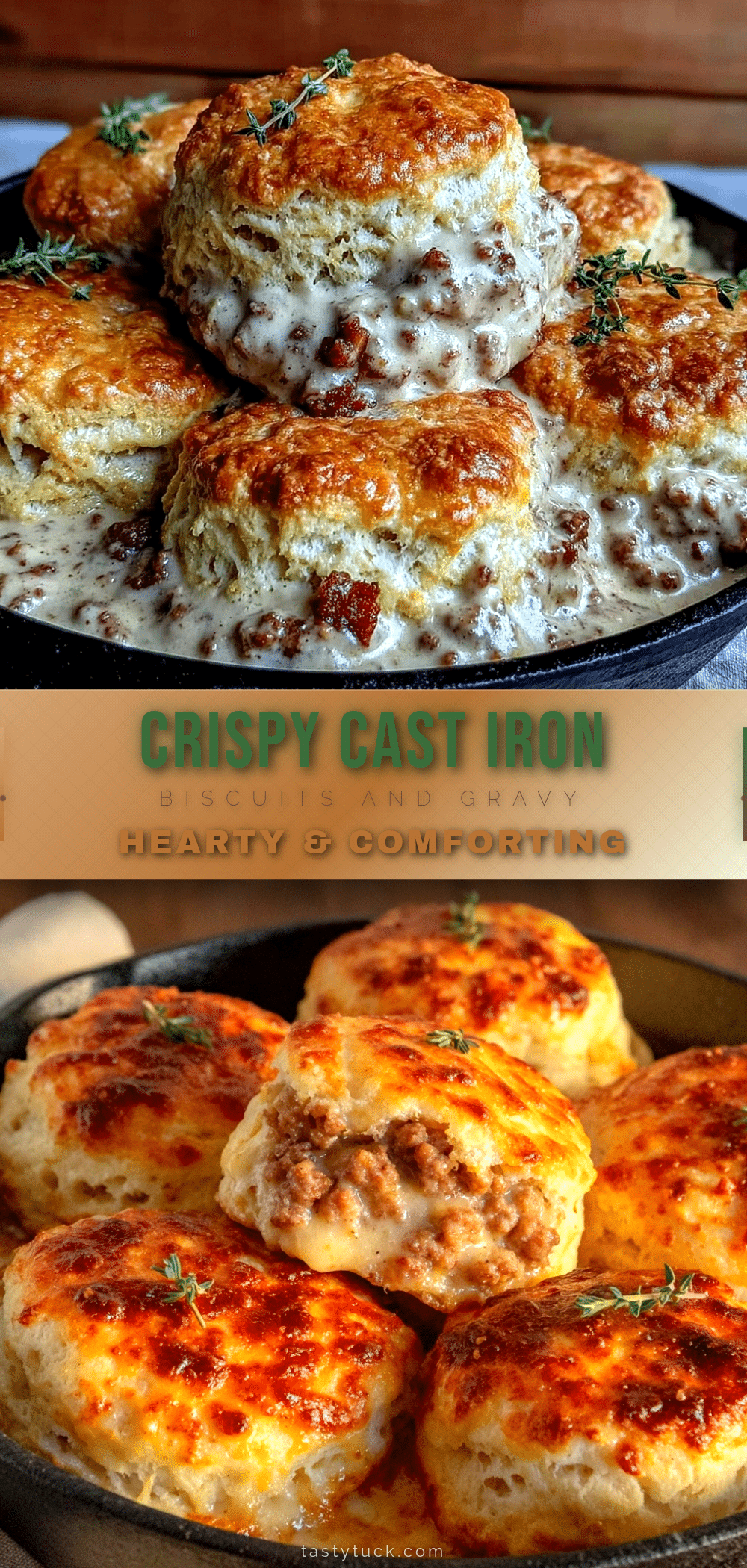 crispy cast iron loaded biscuits and gravy skillet breakfast recipe