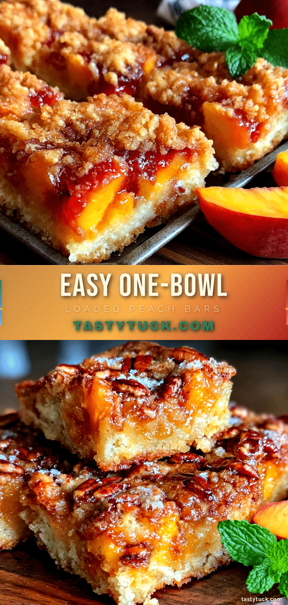 easy one-bowl loaded peach bars recipe
