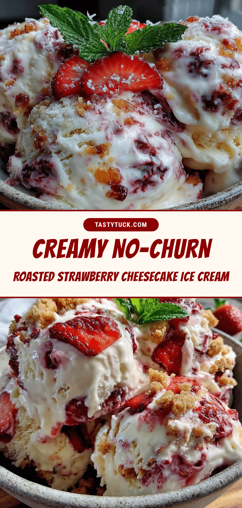 creamy no-churn roasted strawberry cheesecake ice cream recipe