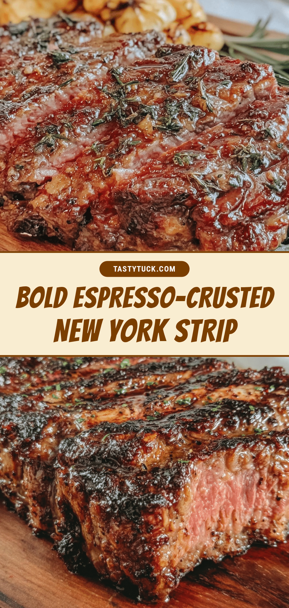 espresso-crusted New York strip recipe