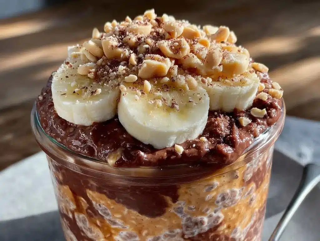 creamy chocolate peanut butter overnight oats - featured image