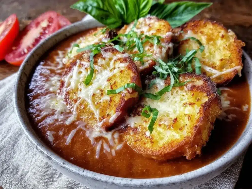 creamy roasted tomato basil soup - featured image