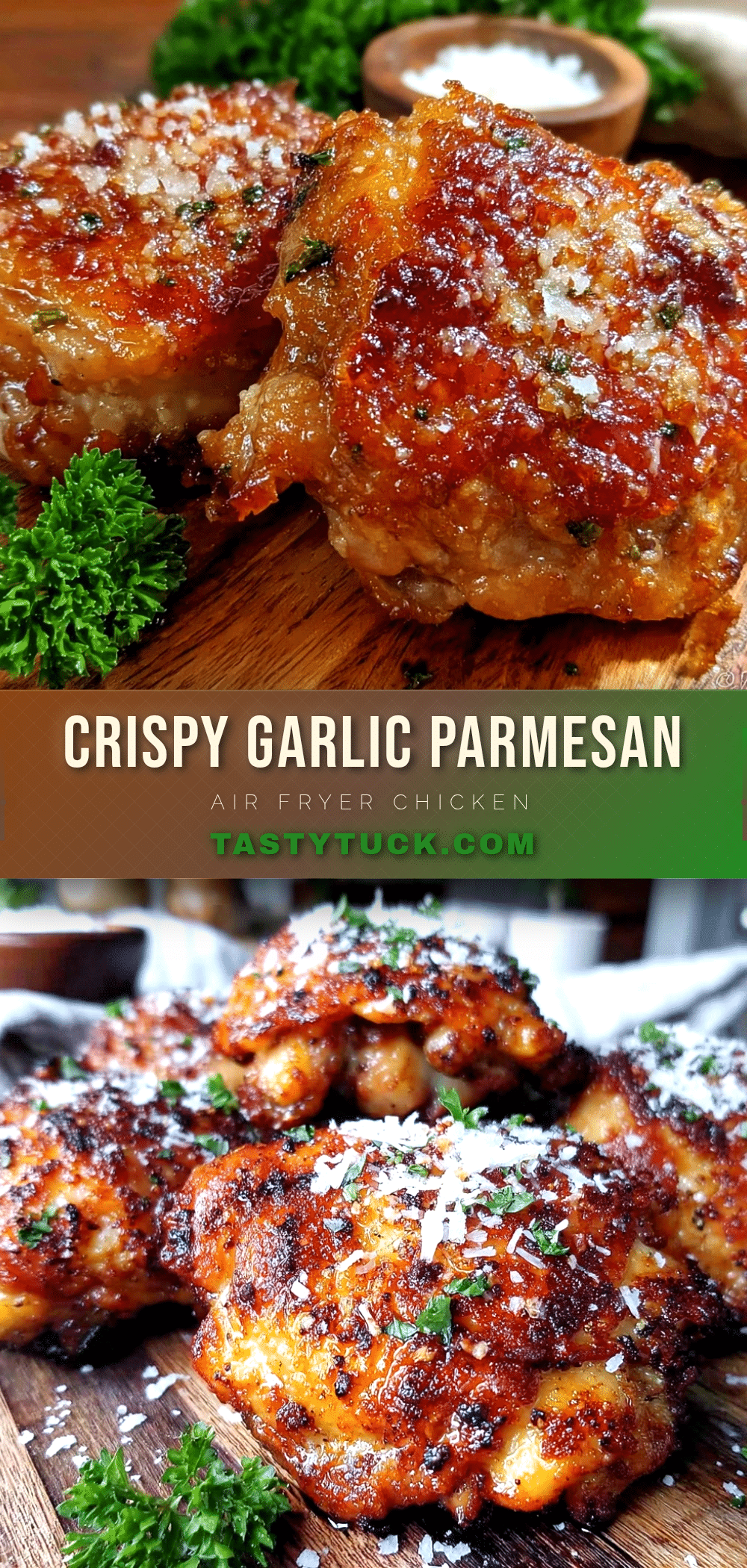 crispy garlic parmesan chicken thighs air fryer recipe