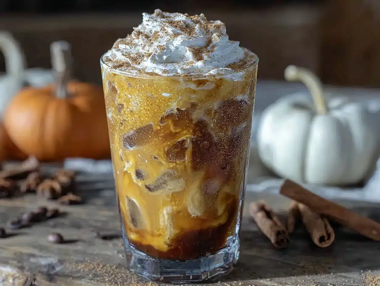 iced brown sugar pumpkin cold foam latte preparation steps