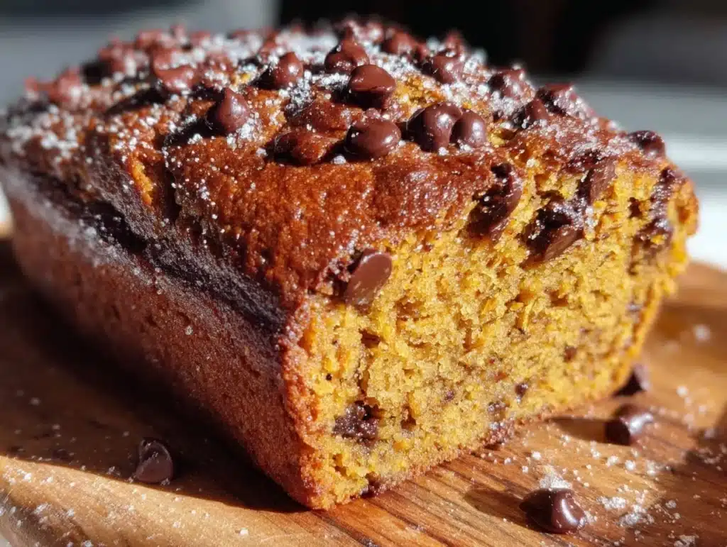 moist one-bowl chocolate chip pumpkin bread - featured image