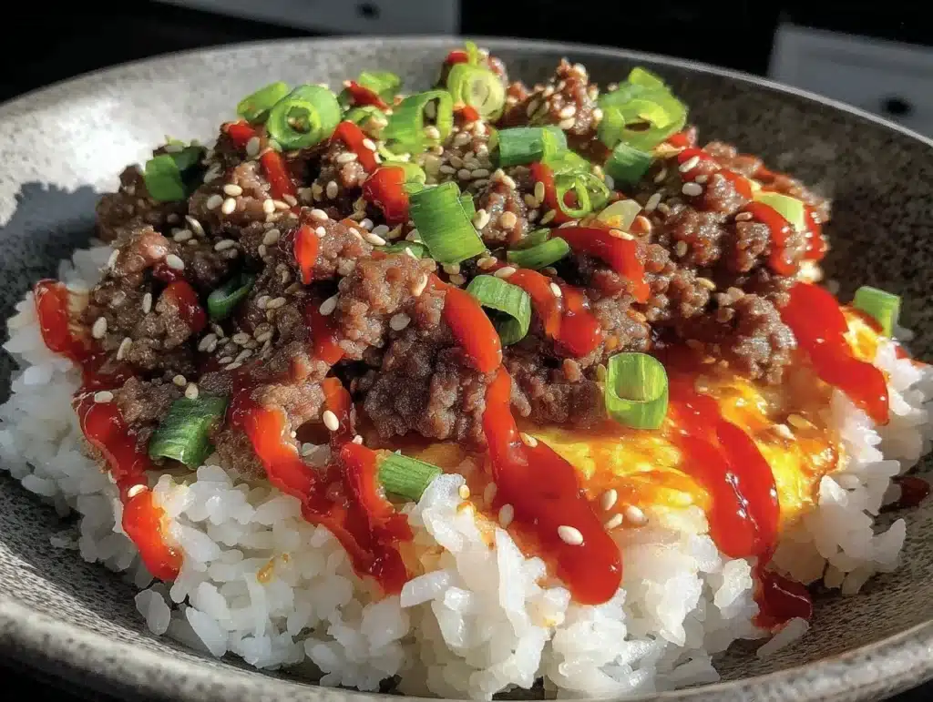 quick korean ground beef rice bowl - featured image
