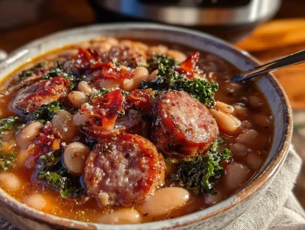 slow cooker white bean and sausage soup - featured image