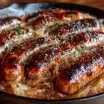 bavarian bratwurst and sauerkraut skillet - featured image