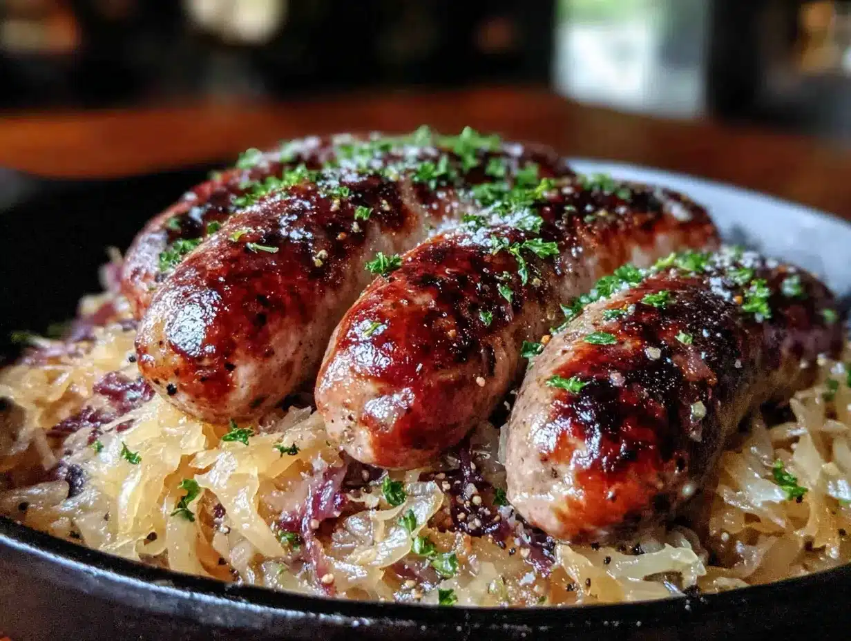 bavarian bratwurst and sauerkraut skillet preparation steps
