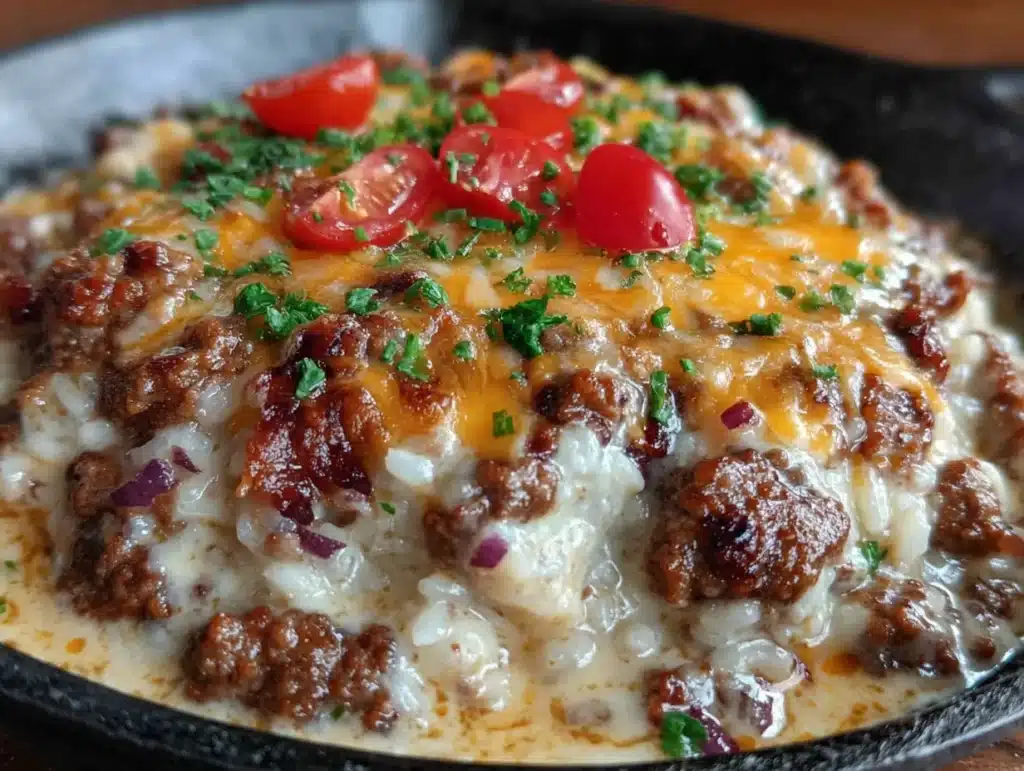 cheesy ground beef and rice skillet - featured image