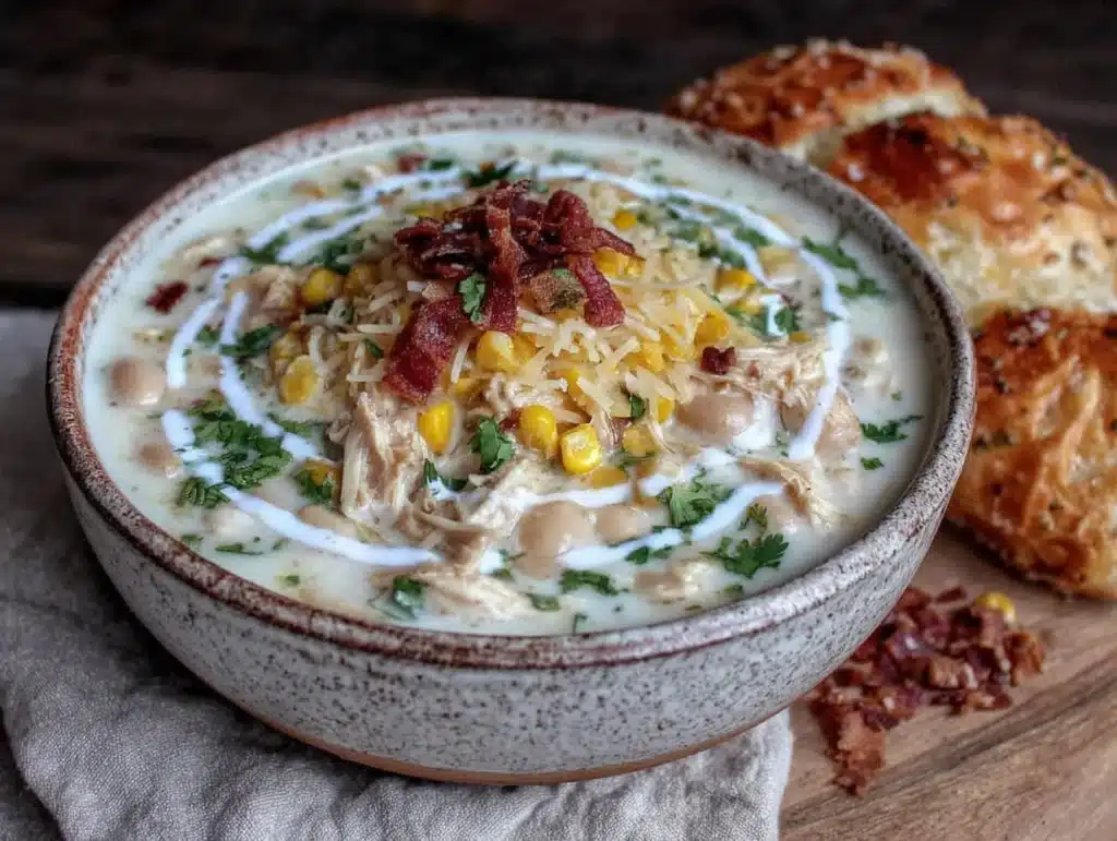 creamy crockpot white chicken chili - featured image