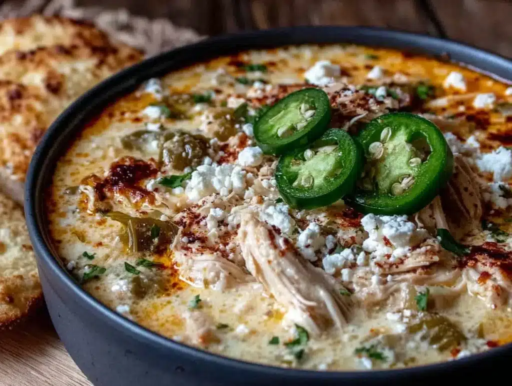 creamy crockpot white chicken chili verde - featured image