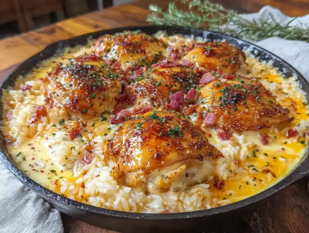 creamy one-pan chicken and rice casserole - featured image