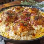 creamy one-pan chicken and rice casserole - featured image