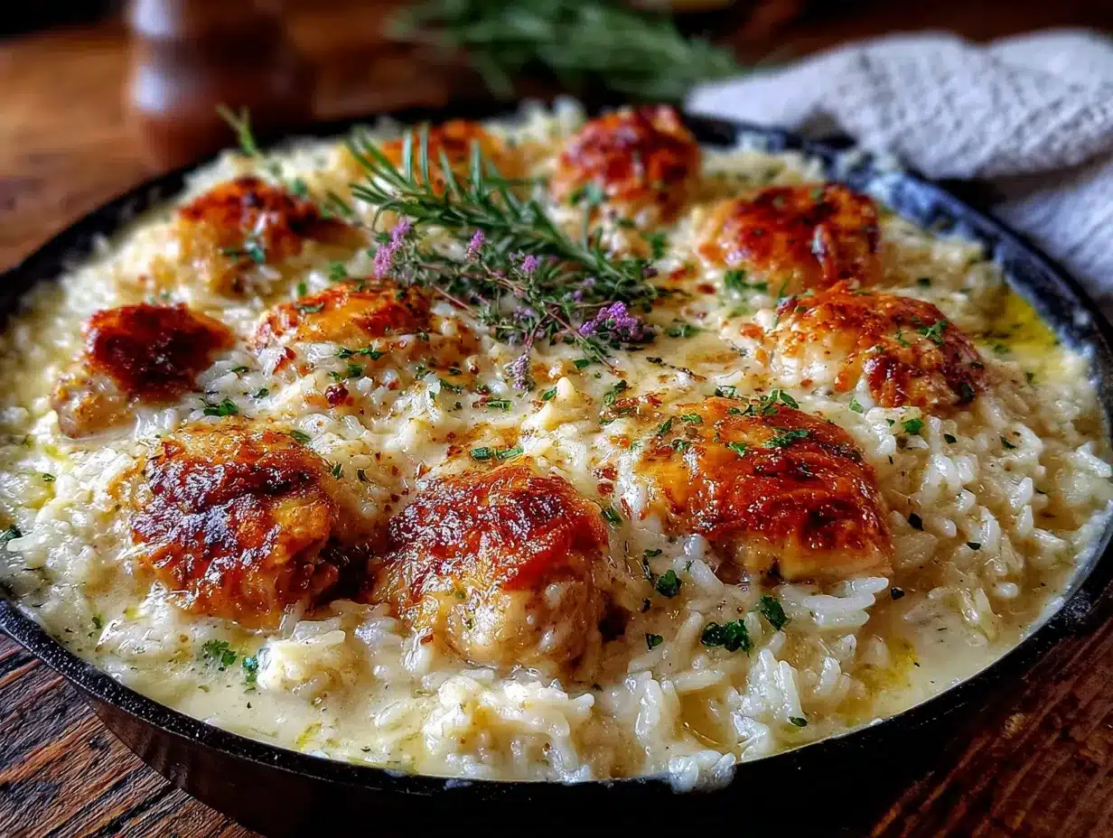 creamy one-pan chicken and rice casserole preparation steps