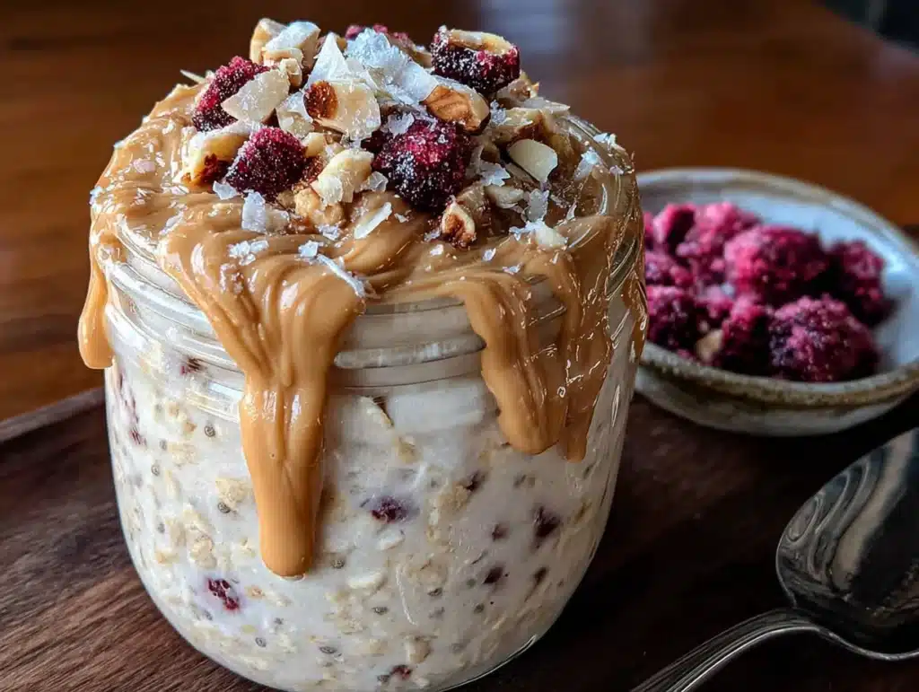creamy overnight peanut butter protein oats - featured image