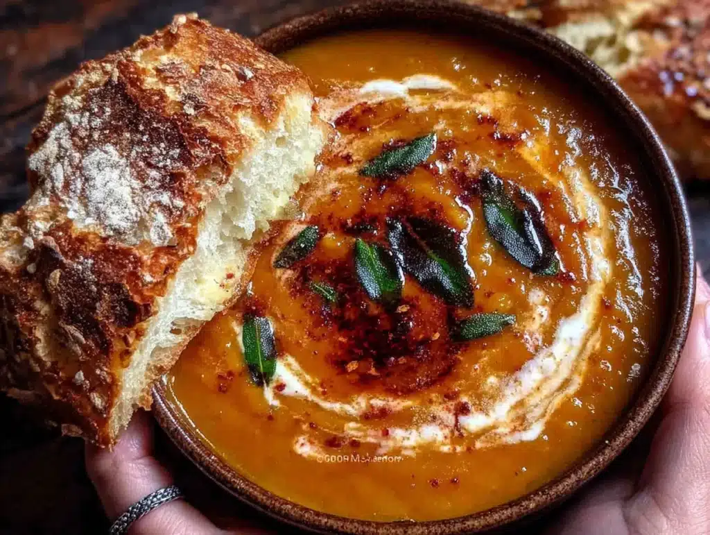 creamy roasted butternut squash soup with sage brown butter - featured image