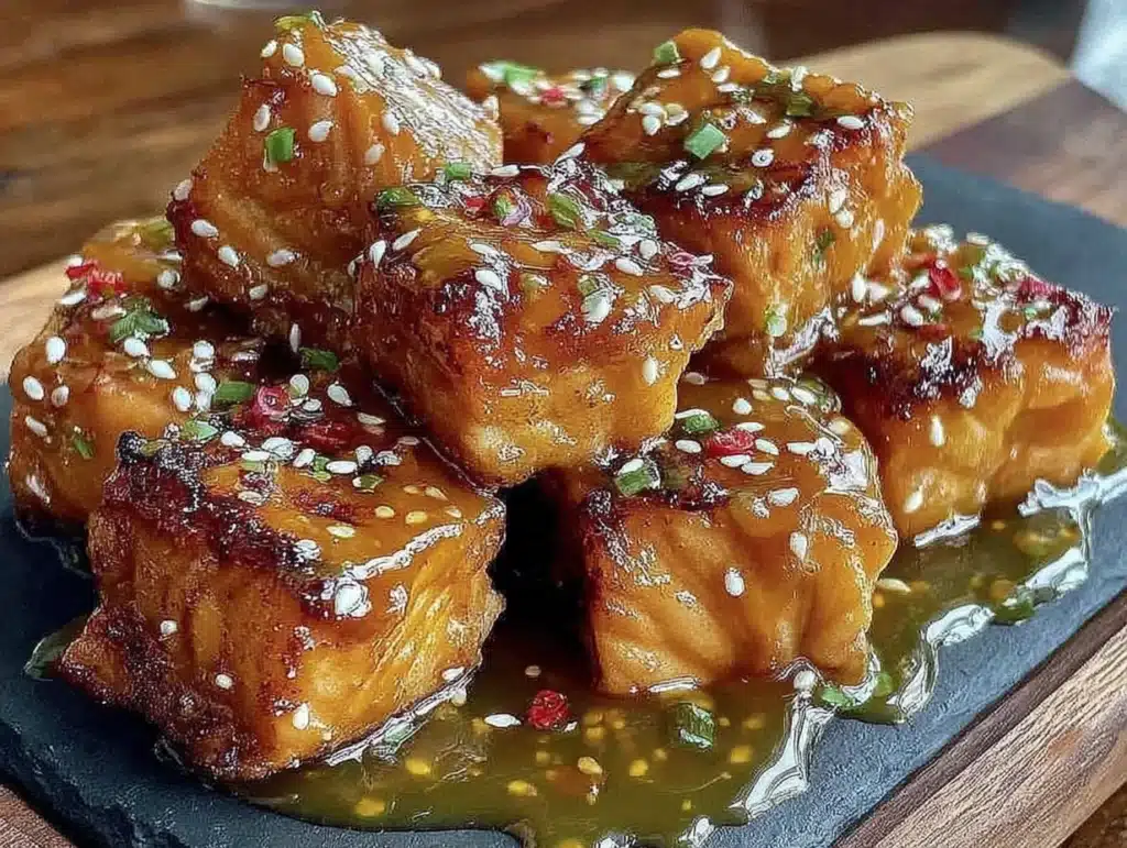 crispy air fryer salmon bites with honey sriracha glaze - featured image