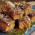 crispy air fryer salmon bites with honey sriracha glaze - featured image