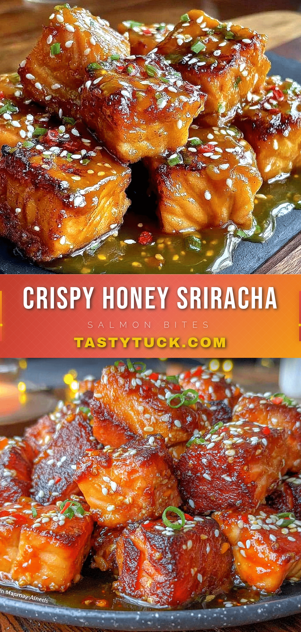 crispy air fryer salmon bites with honey sriracha glaze recipe