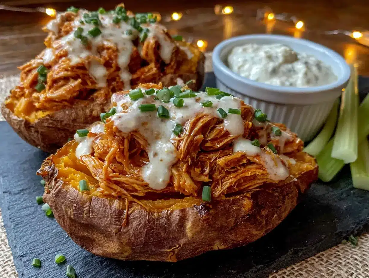 crispy buffalo chicken stuffed sweet potatoes preparation steps