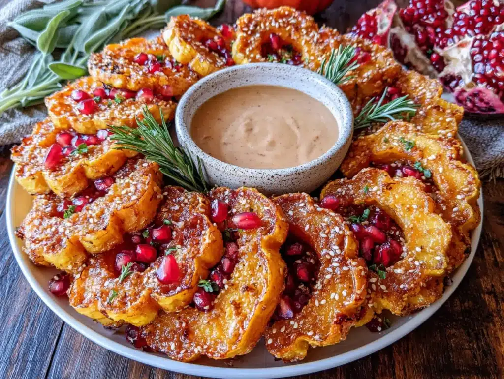 crispy maple tahini roasted delicata squash rings - featured image