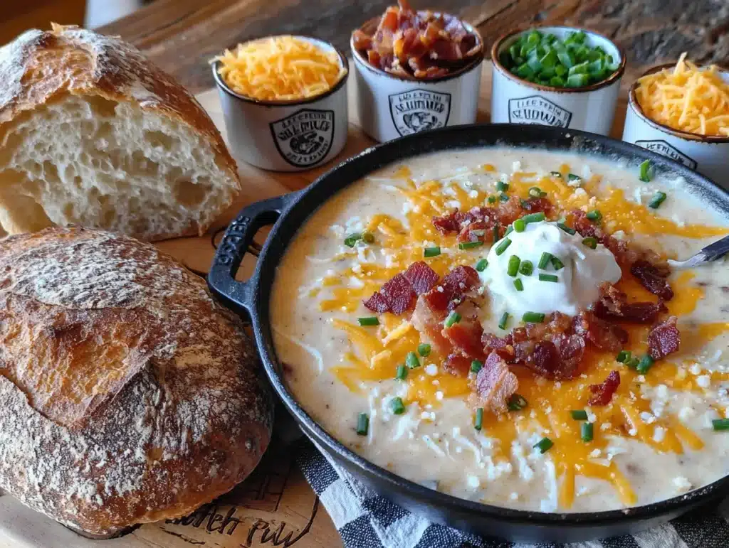 loaded baked potato soup bar for game day - featured image