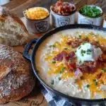 loaded baked potato soup bar for game day - featured image