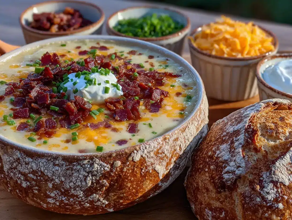 loaded baked potato soup bar for game day preparation steps