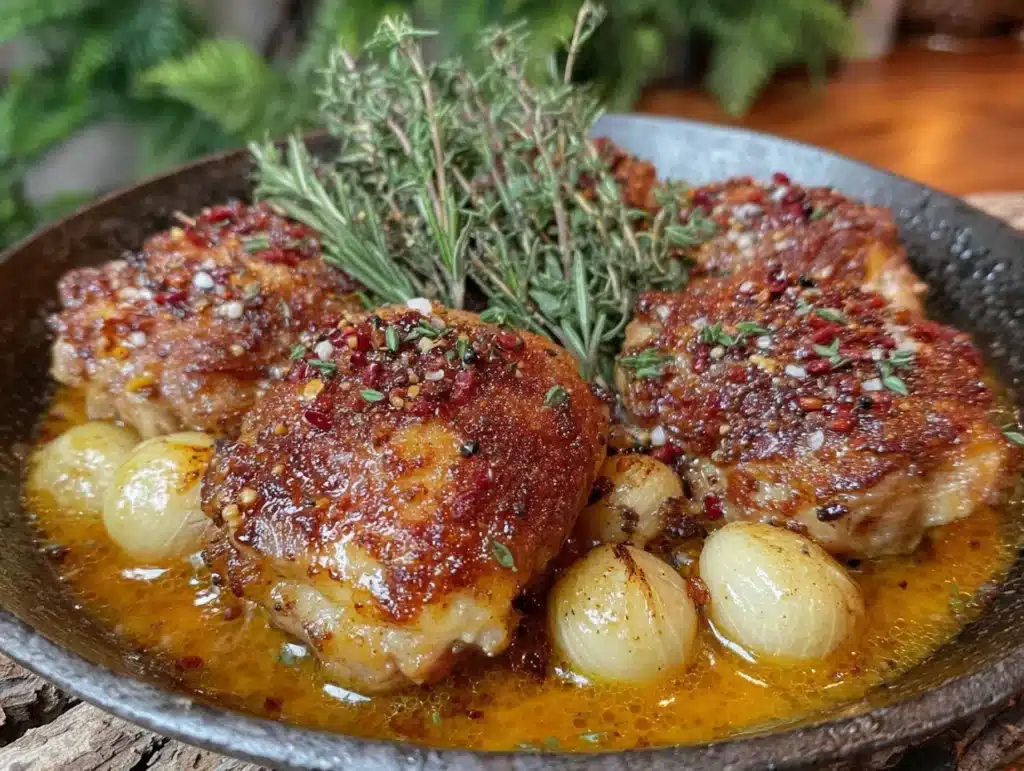 one-pan garlic butter chicken thighs - featured image