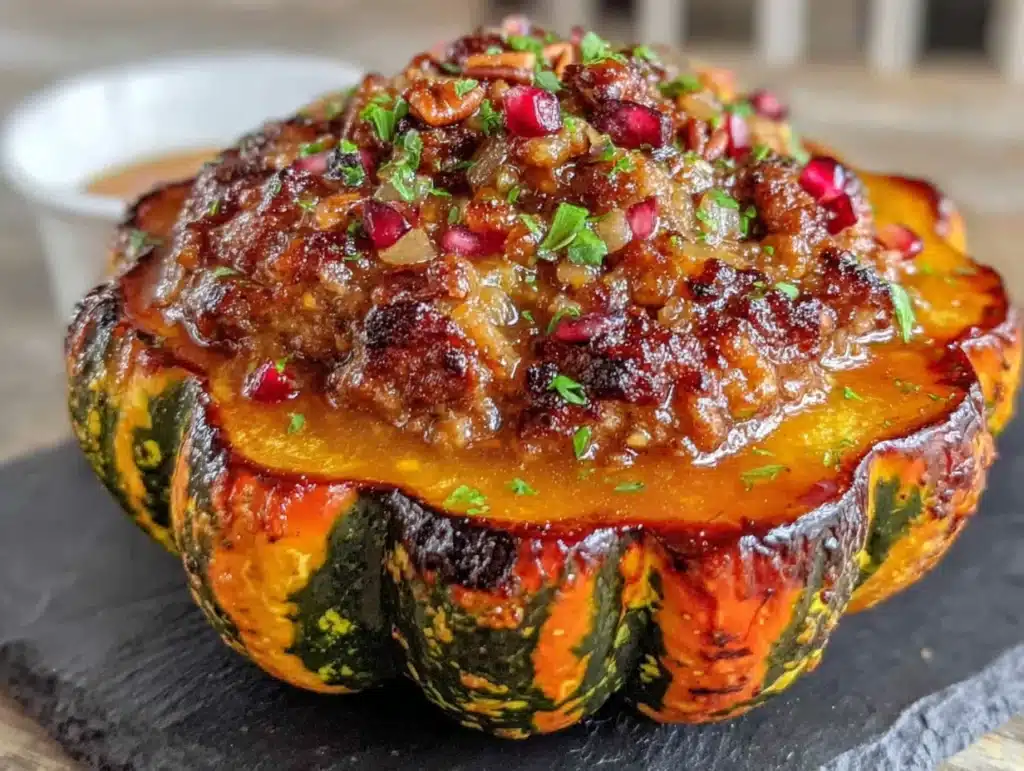 stuffed acorn squash with sausage and apple - featured image