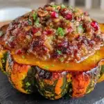 stuffed acorn squash with sausage and apple - featured image