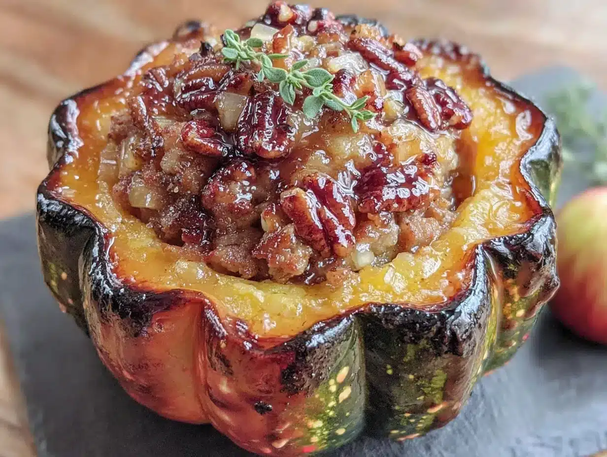 stuffed acorn squash with sausage and apple preparation steps