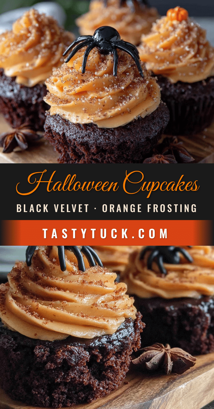Black velvet Halloween cupcakes with orange frosting recipe