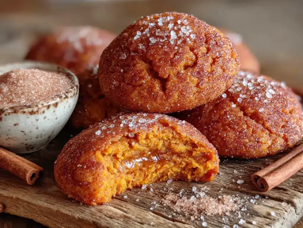 brown butter pumpkin snickerdoodle cookies - featured image
