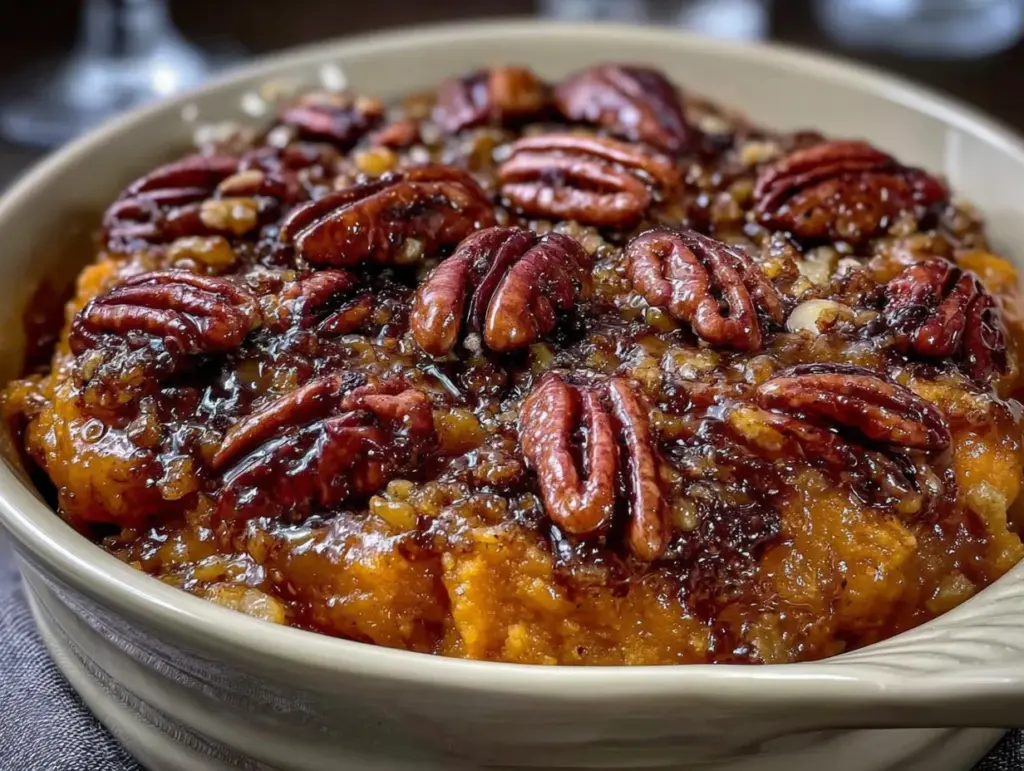 brown sugar glazed sweet potato casserole - featured image