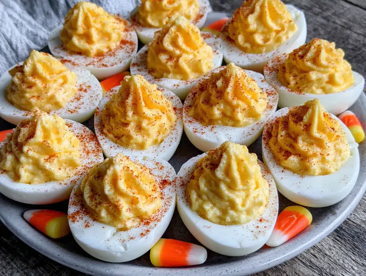 candy corn deviled eggs preparation steps
