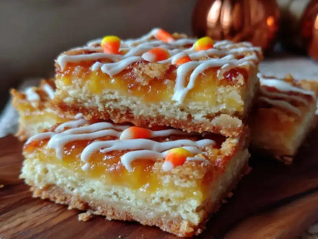 candy corn sugar cookie bars - featured image