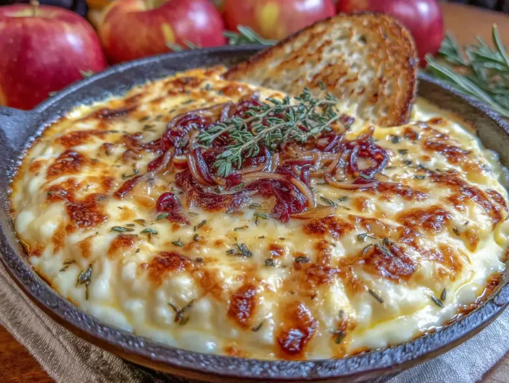 caramelized onion apple cheese dip - featured image