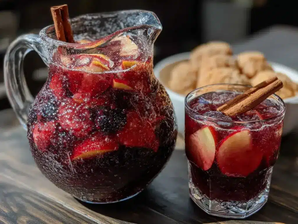 cozy apple cider sangria with cinnamon sticks - featured image