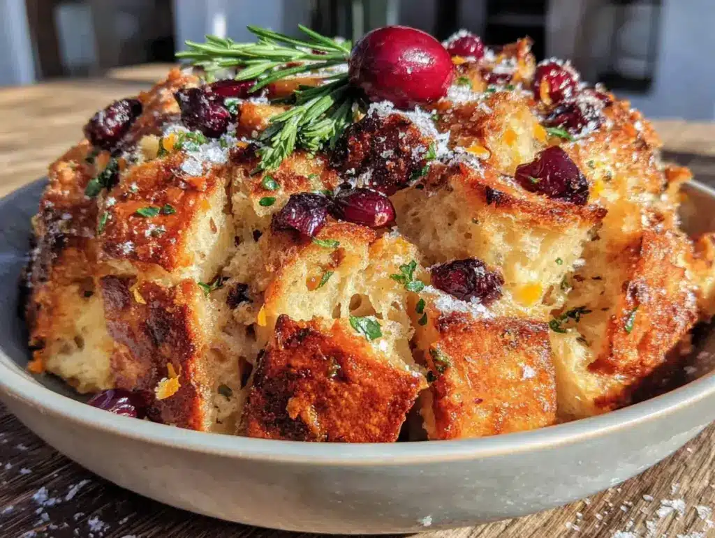 cranberry orange sourdough stuffing - featured image
