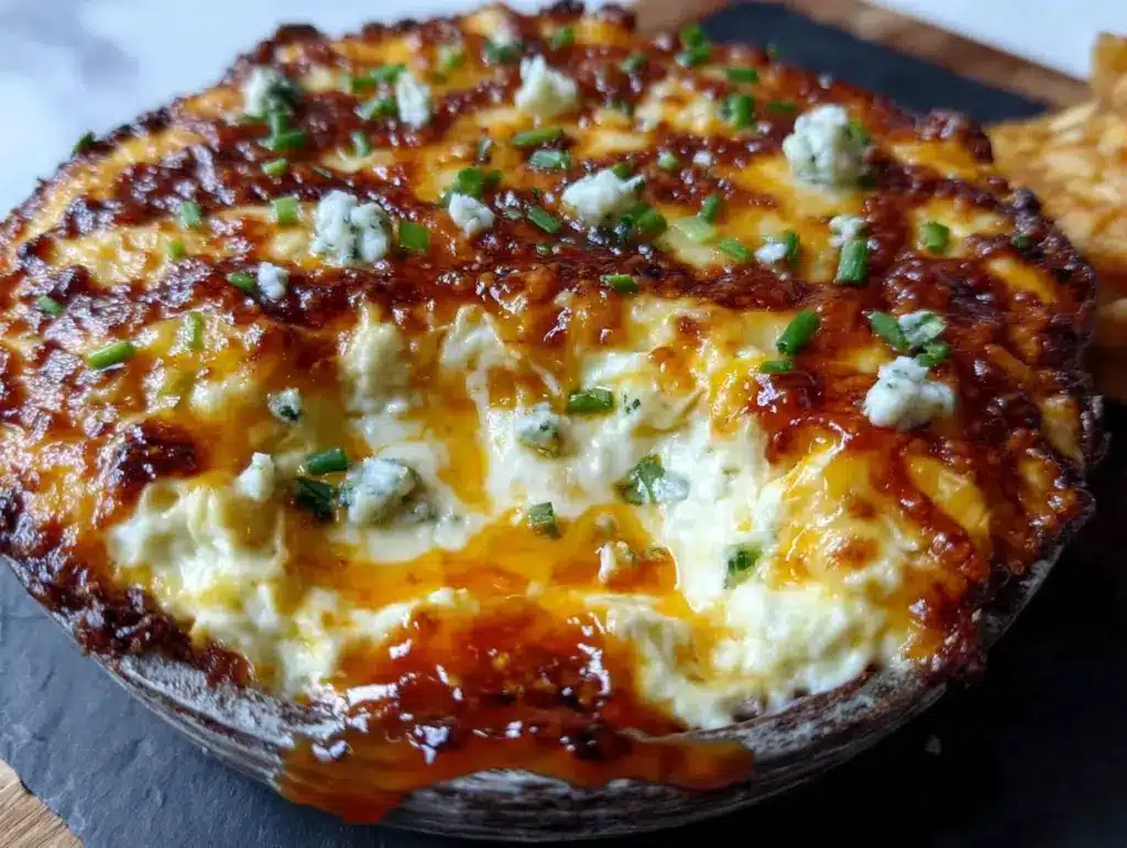 creamy spiderweb buffalo chicken dip bake - featured image