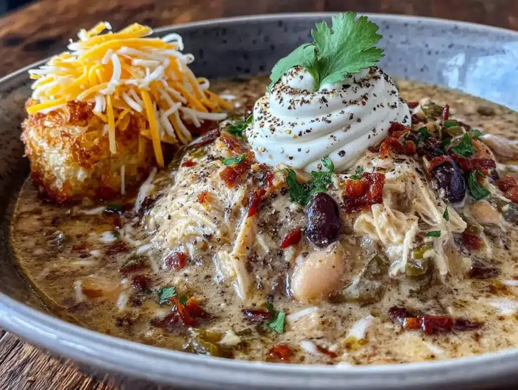 creamy white chicken chili with roasted poblanos - featured image
