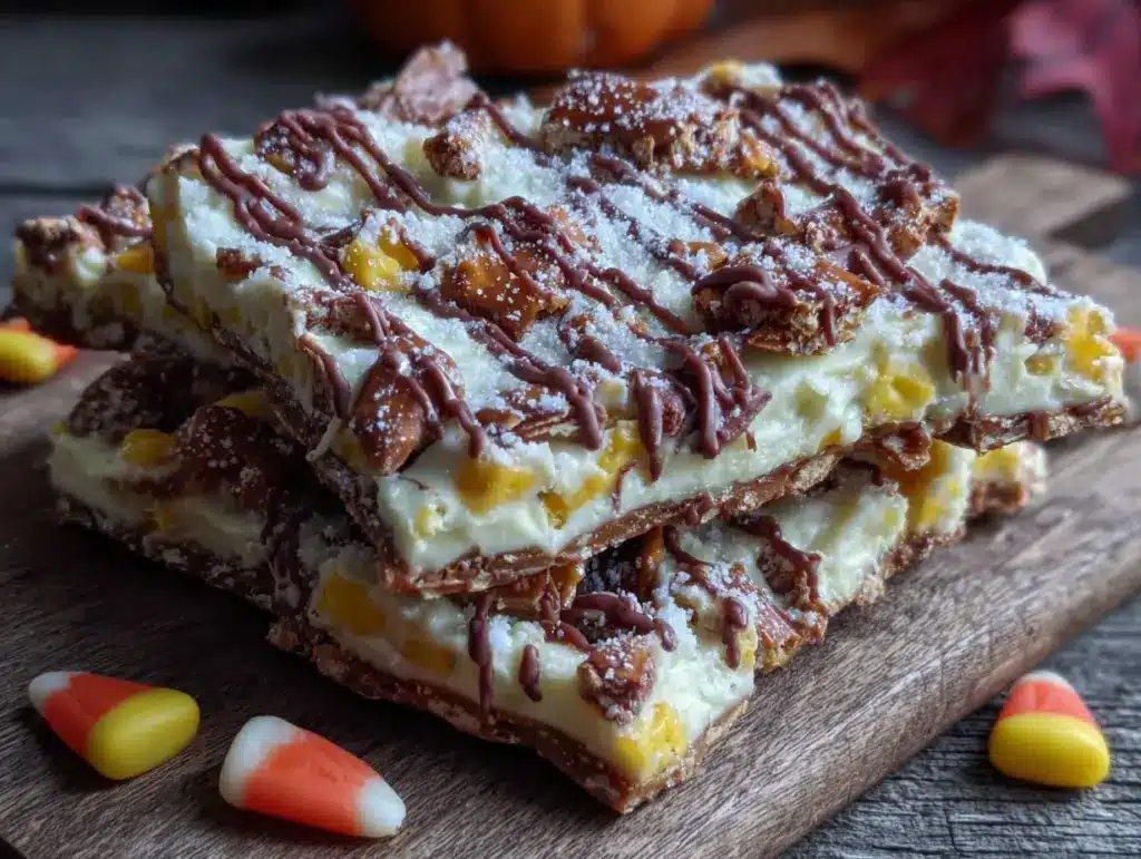Easy Candy Corn Bark with Pretzels - featured image