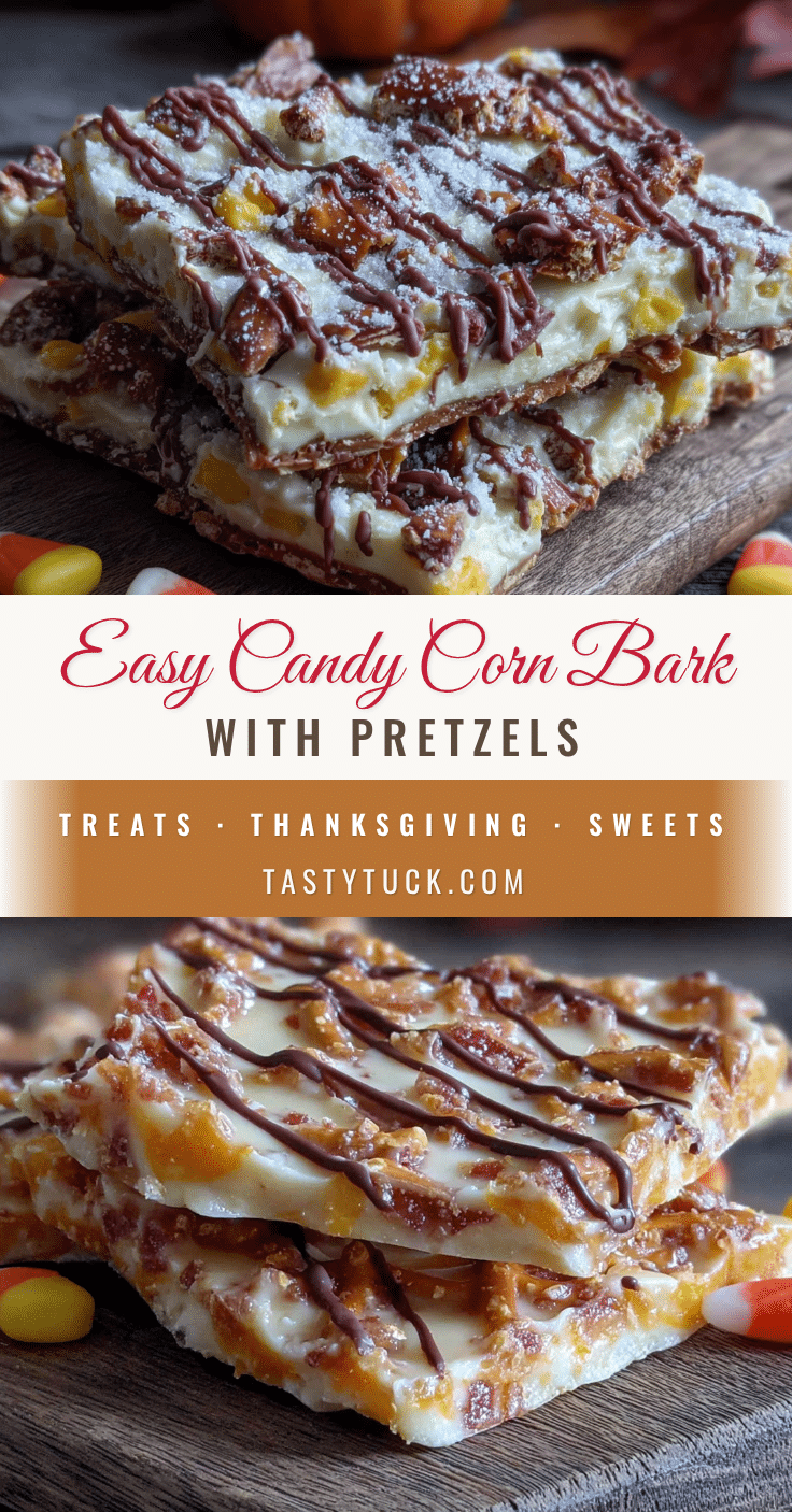 Easy Candy Corn Bark with Pretzels recipe
