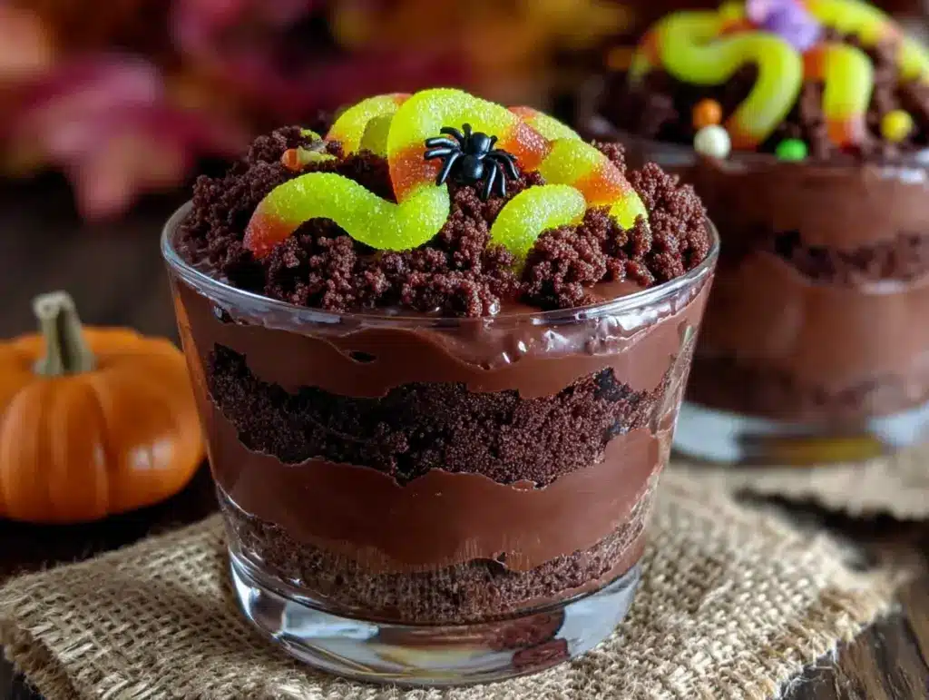 Easy Halloween Dirt Cups with Gummy Worms - featured image