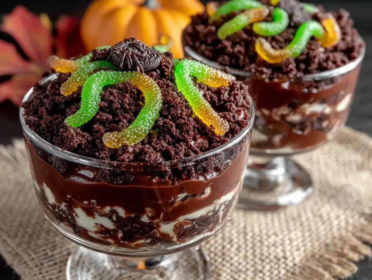 Easy Halloween Dirt Cups with Gummy Worms preparation steps
