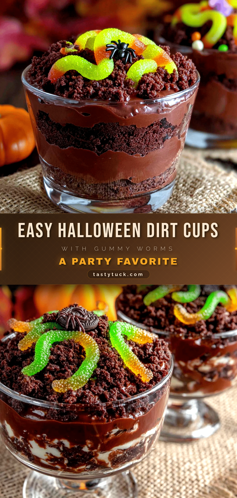 Easy Halloween Dirt Cups with Gummy Worms recipe