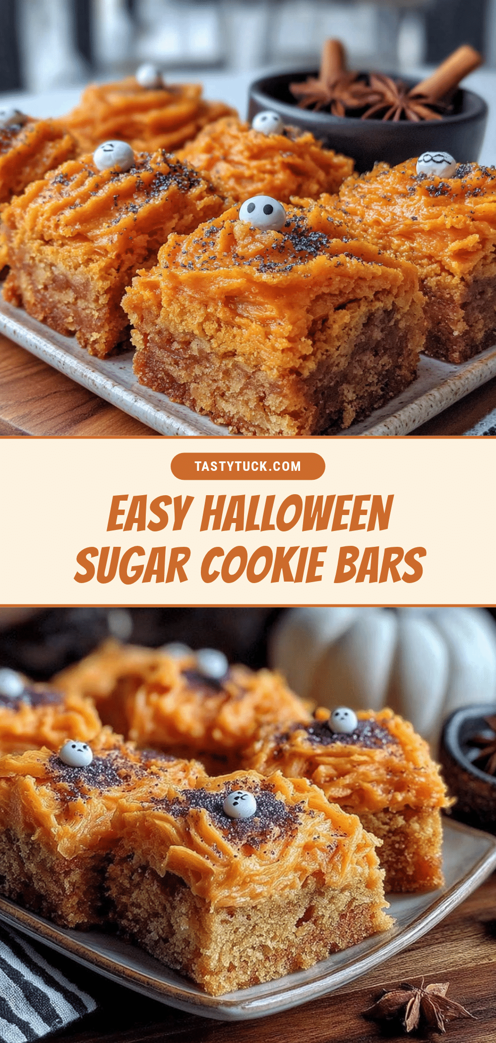 Easy Halloween Sugar Cookie Bars with Orange Frosting recipe