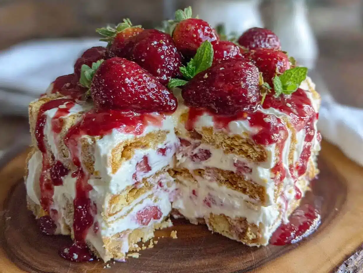 easy no-bake strawberry icebox cake preparation steps